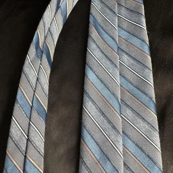 Vintage Van Gogh Blue Striped Necktie 80s 90s Pin Striped - Picture 15 of 16